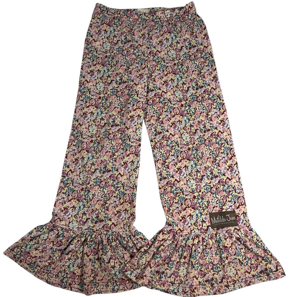 Matilda Jane Burgundy Floral Ruffle Flare Pants Girls Size 6 Hippie Boho